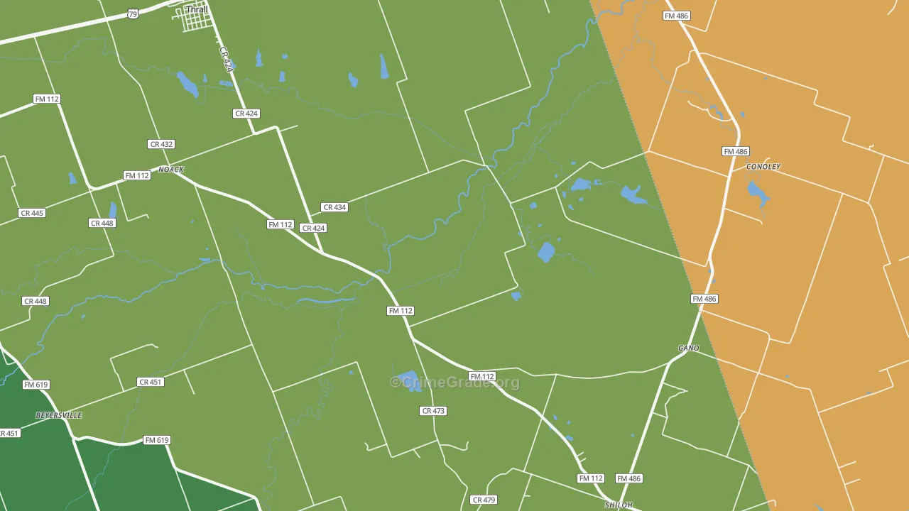 Thrall, TX Map of Drug-Related Crime Rates
