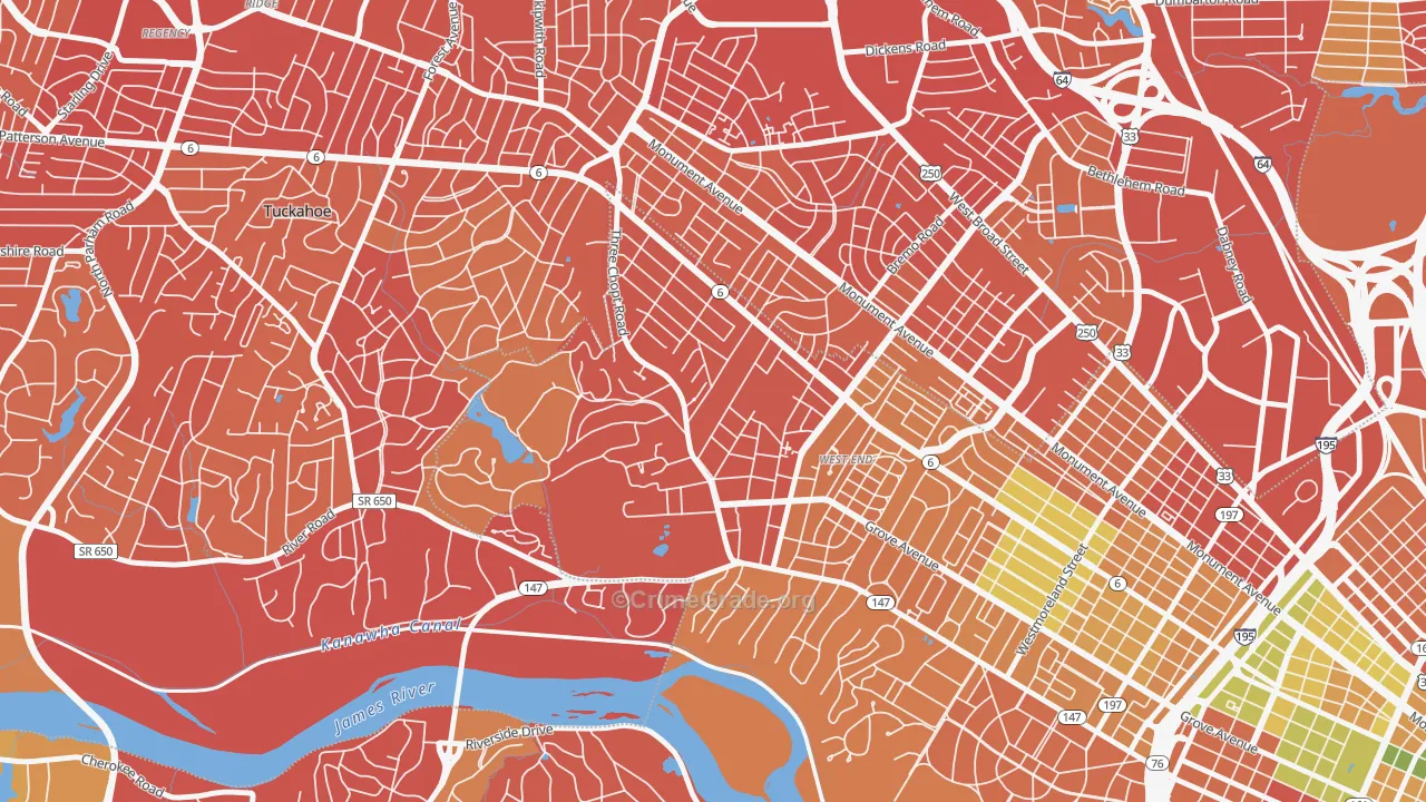Three Chopt, Richmond, VA Map of Drug-Related Crime Rates