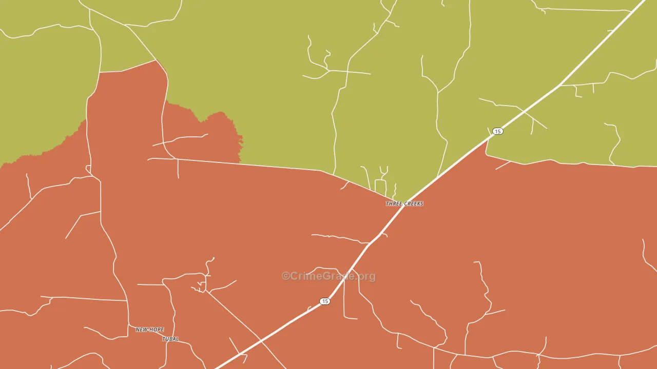 Three Creeks, AR Map of Drug-Related Crime Rates