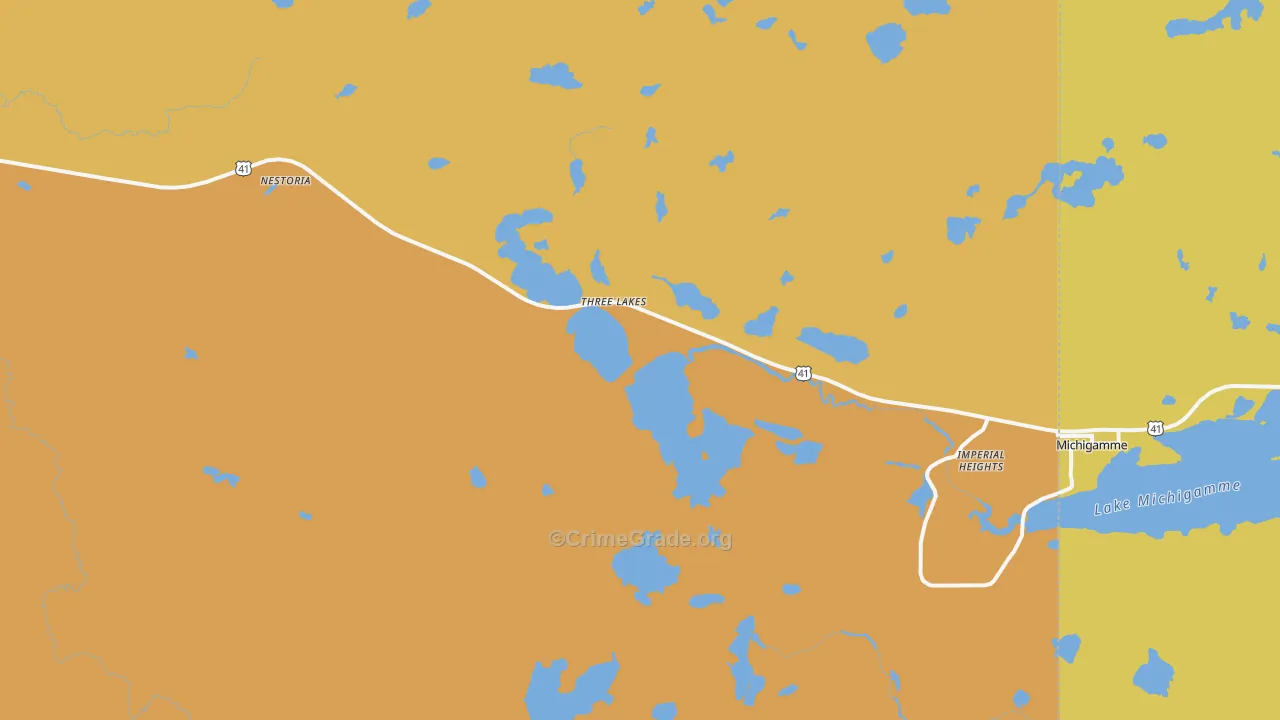 Three Lakes, MI Map of Drug-Related Crime Rates