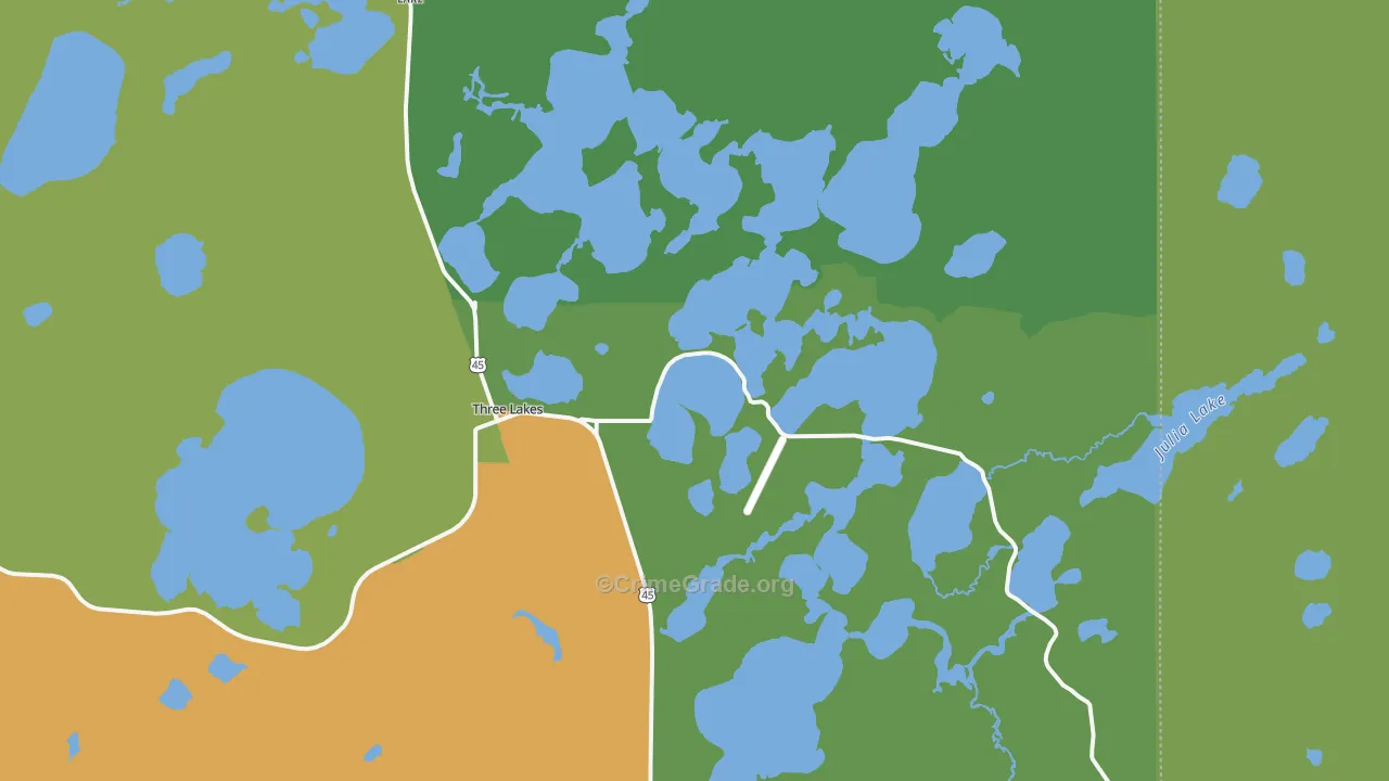 Three Lakes, WI Map of Drug-Related Crime Rates
