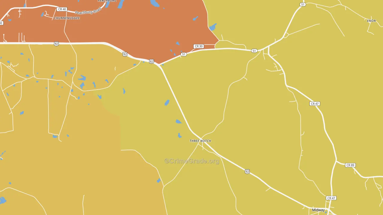 Three Notch, AL Map of Drug-Related Crime Rates