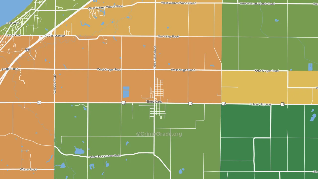 Three Oaks, MI Map of Drug-Related Crime Rates