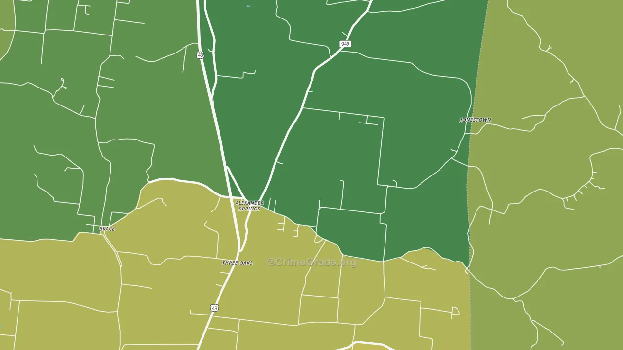 Three Oaks, TN Map of Drug-Related Crime Rates