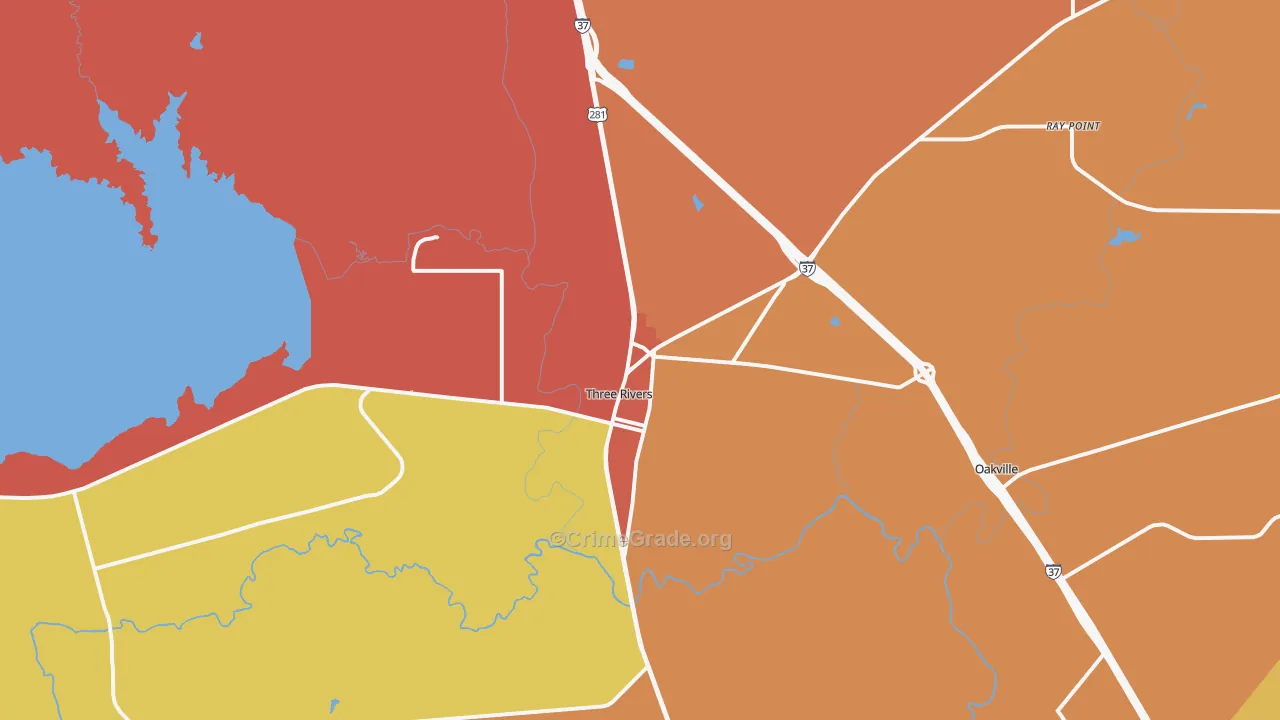 Three Rivers, TX Map of Drug-Related Crime Rates