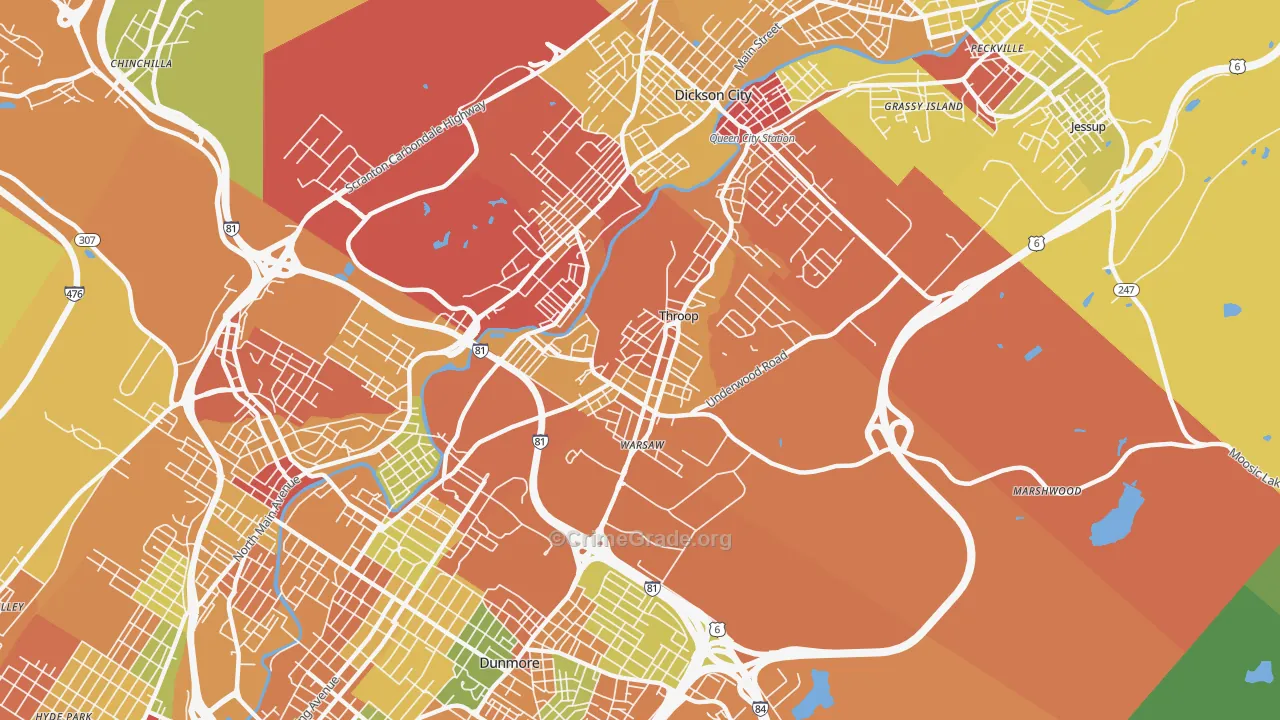 Throop, PA Map of Drug-Related Crime Rates