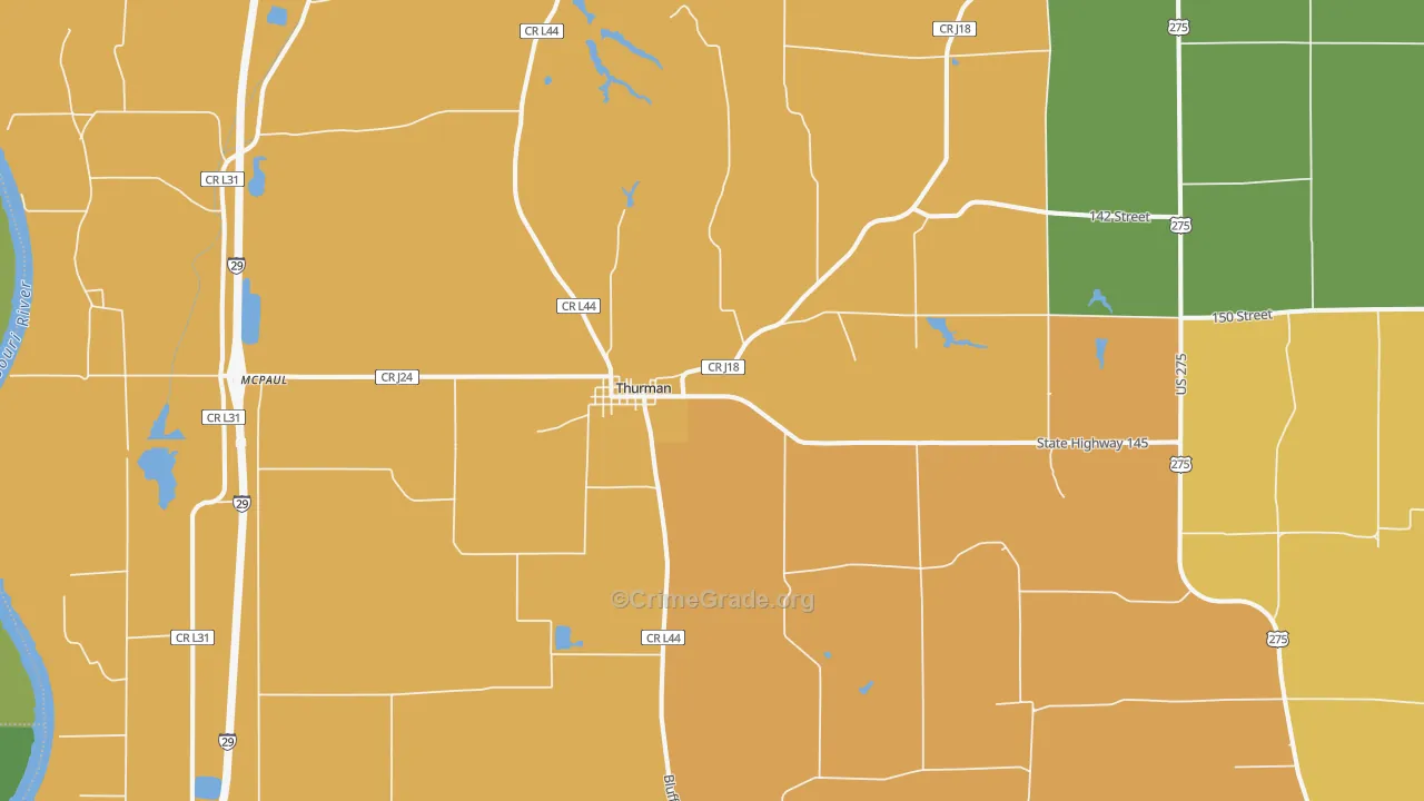 Thurman, IA Map of Drug-Related Crime Rates