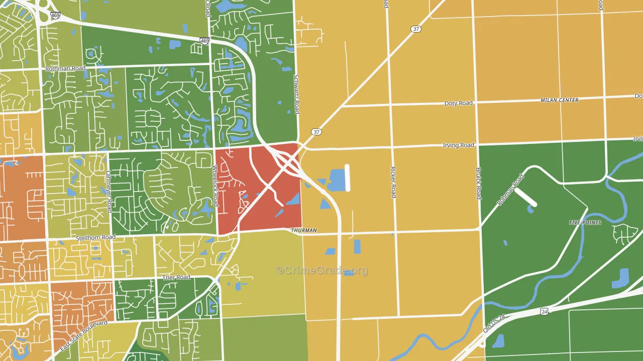 Thurman, IN Map of Drug-Related Crime Rates