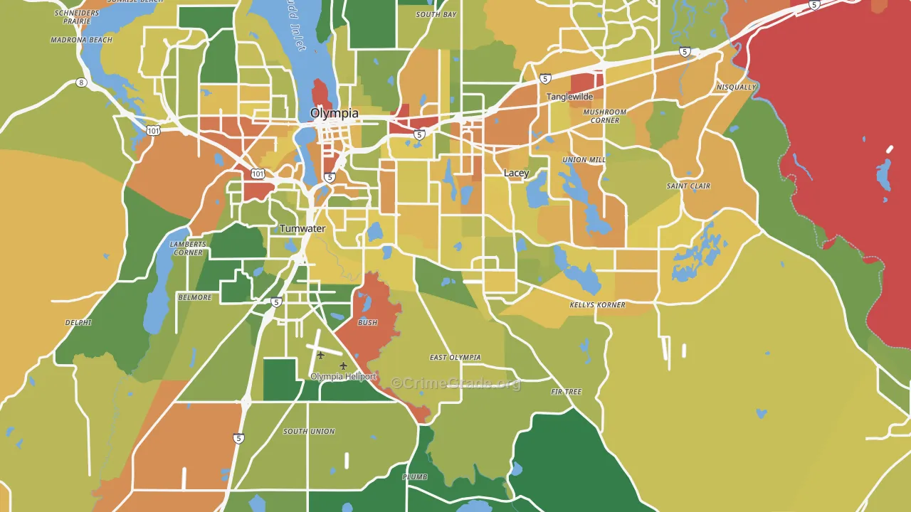 Thurston County, WA Map of Drug-Related Crime Rates