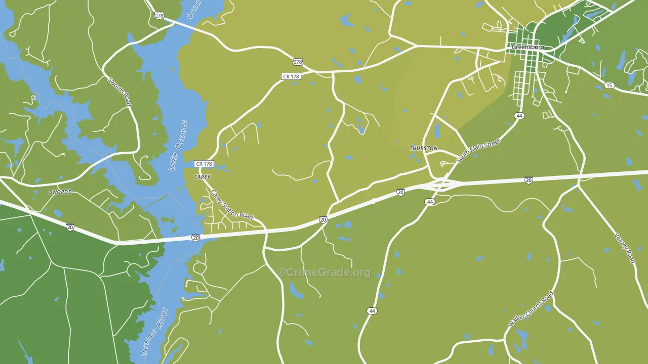 Thurston, GA Map of Drug-Related Crime Rates