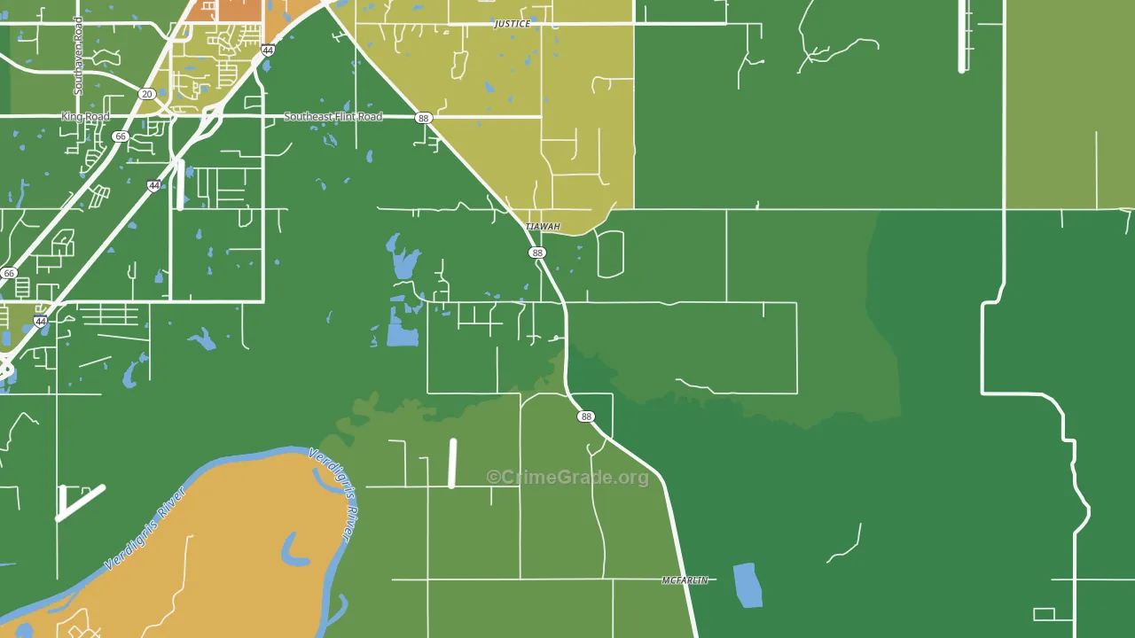 Tiawah, OK Map of Drug-Related Crime Rates