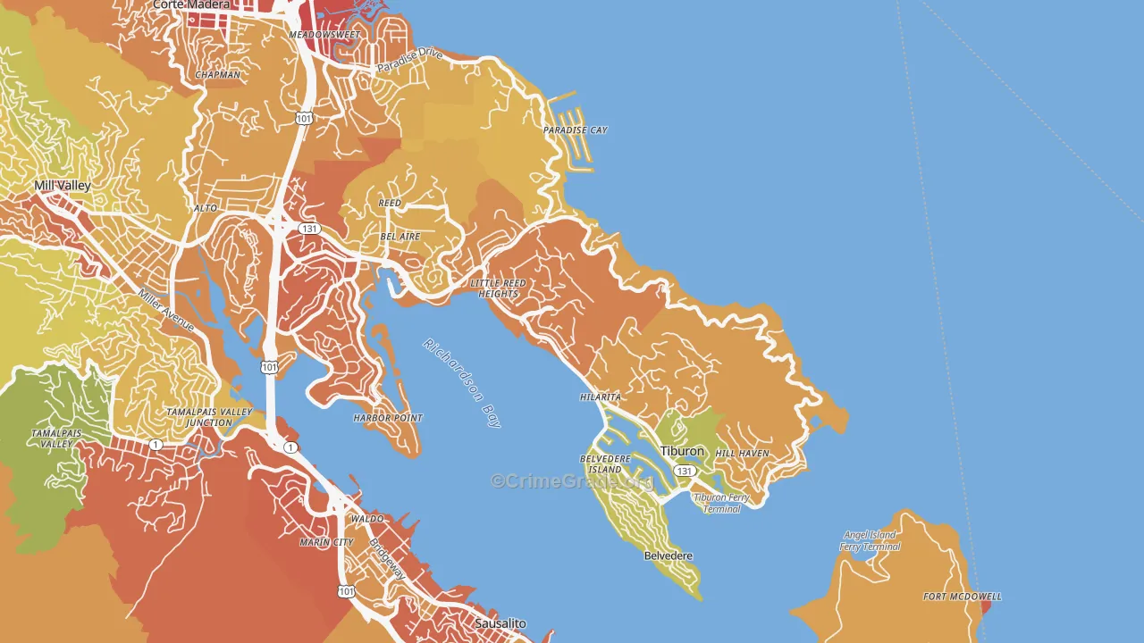 Tiburon, CA Map of Drug-Related Crime Rates