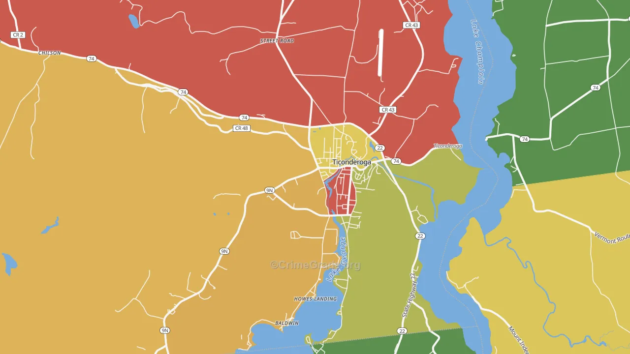 Ticonderoga, NY Map of Drug-Related Crime Rates