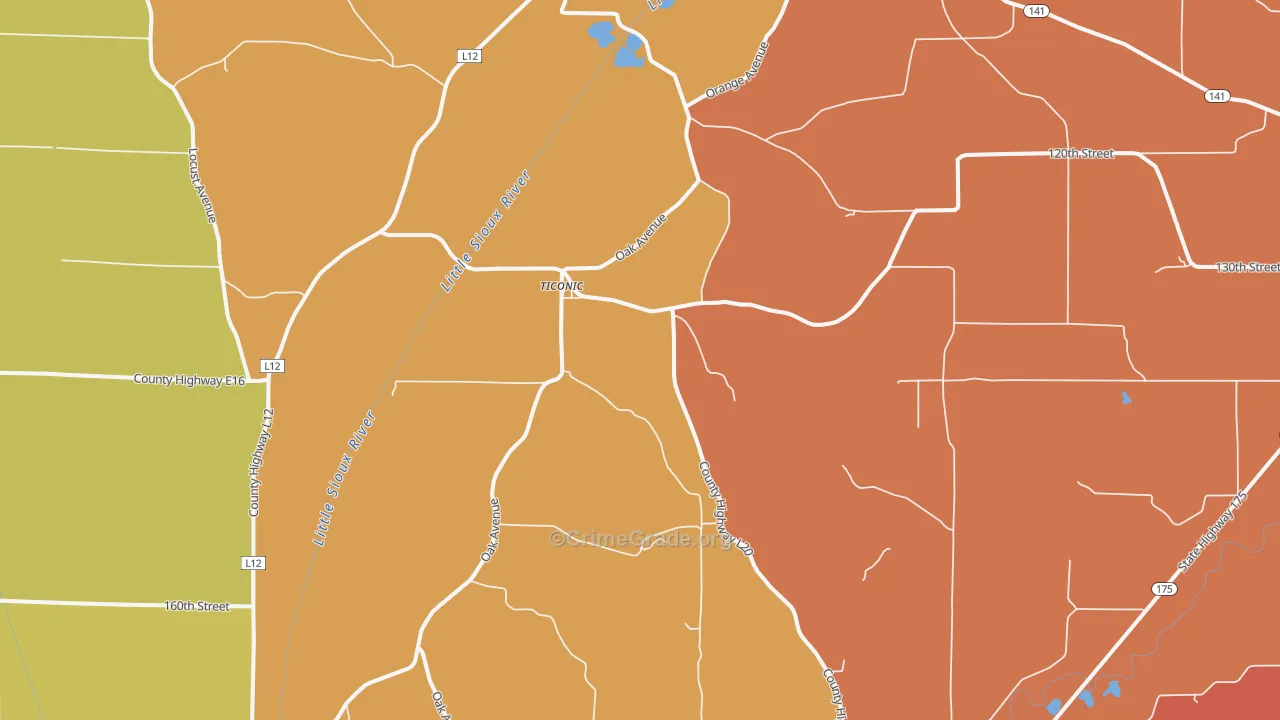 Ticonic, IA Map of Drug-Related Crime Rates