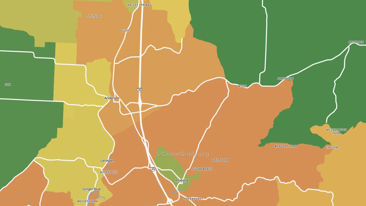 Tiff City, MO Map of Drug-Related Crime Rates