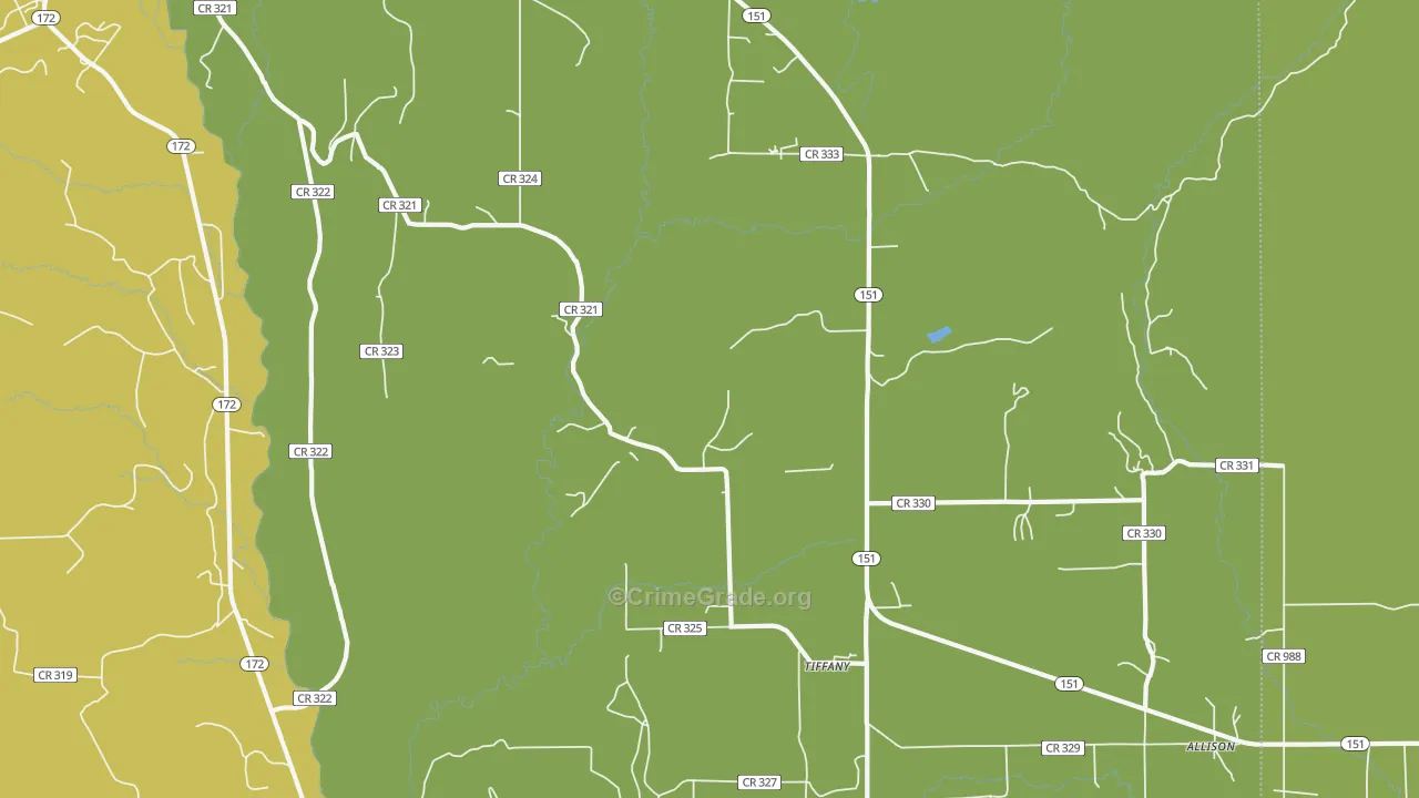 Tiffany, CO Map of Drug-Related Crime Rates
