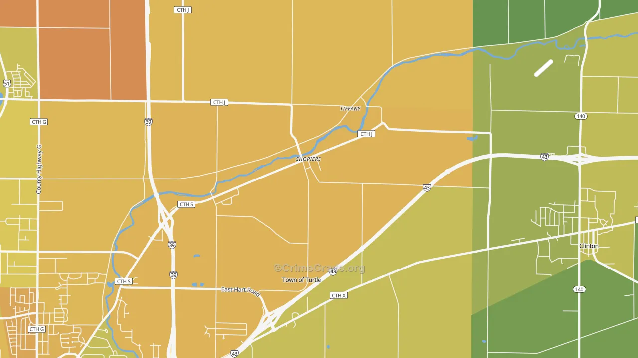 Tiffany, WI Map of Drug-Related Crime Rates