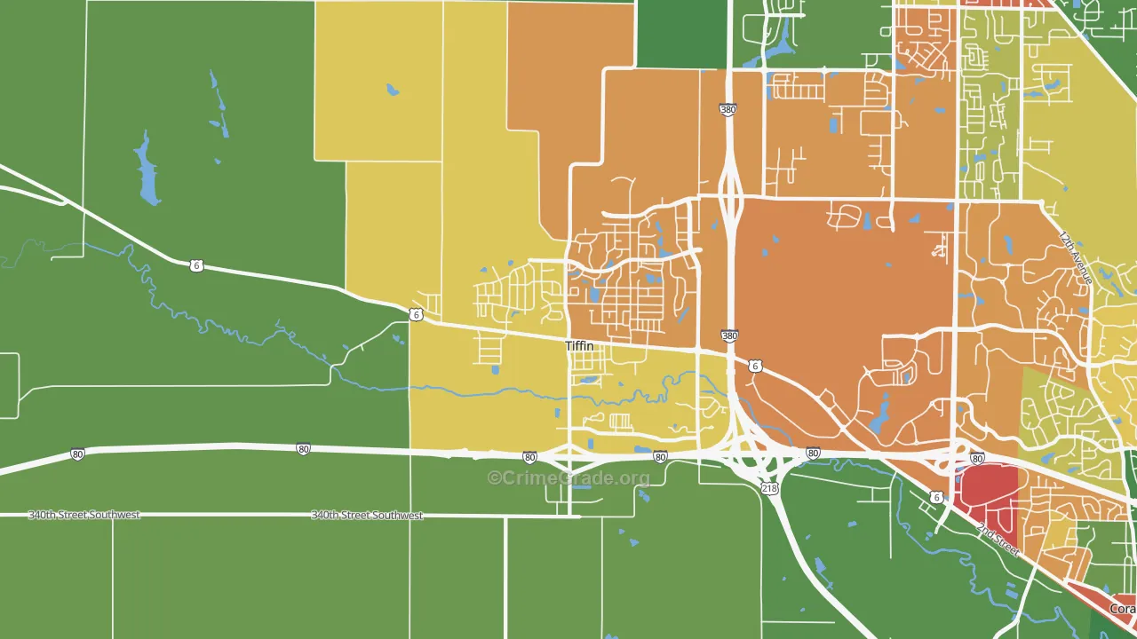 Tiffin, IA Map of Drug-Related Crime Rates