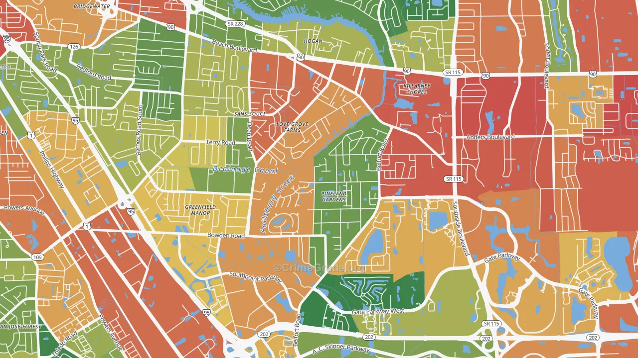 Tiger Hole-Secret Woods, Jacksonville, FL Map of Drug-Related Crime Rates