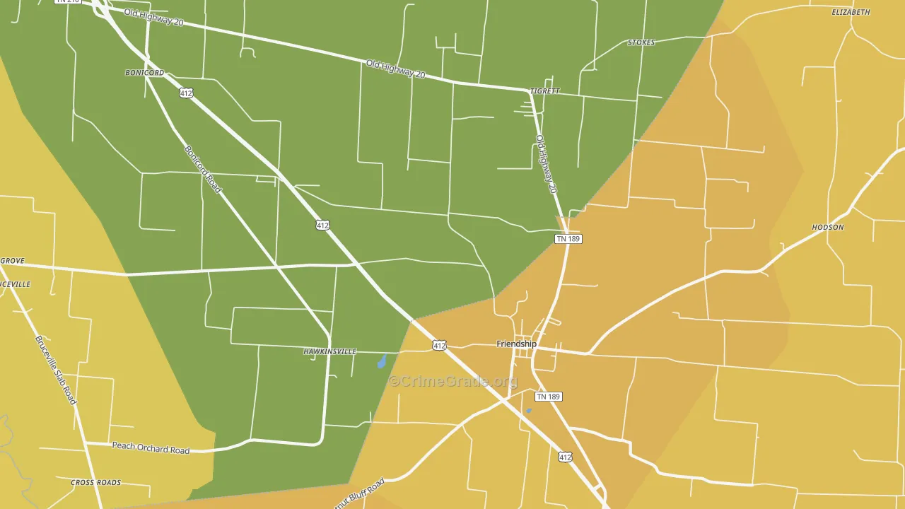Tigrett, TN Map of Drug-Related Crime Rates