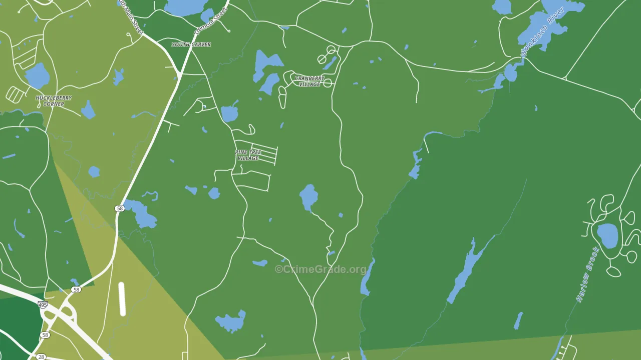 Tihonet, MA Map of Drug-Related Crime Rates