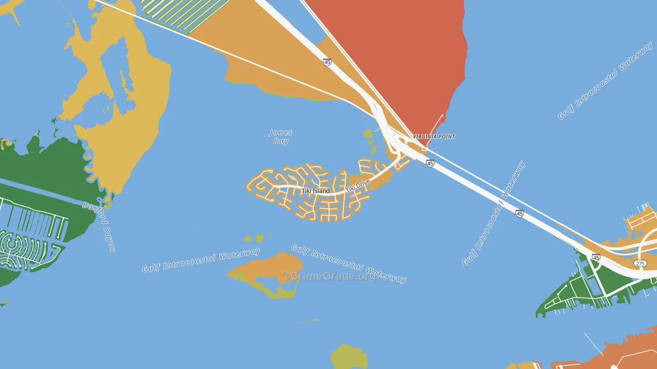 Tiki Island, TX Map of Drug-Related Crime Rates