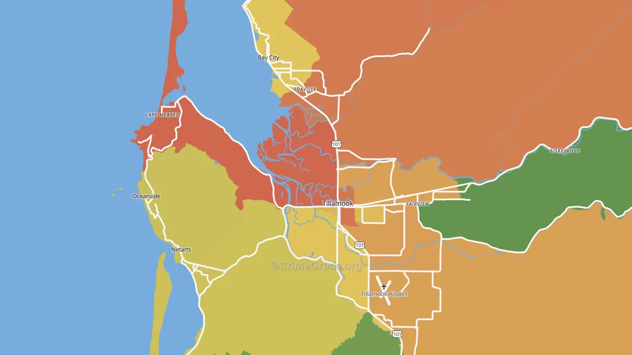 Tillamook County, OR Map of Drug-Related Crime Rates