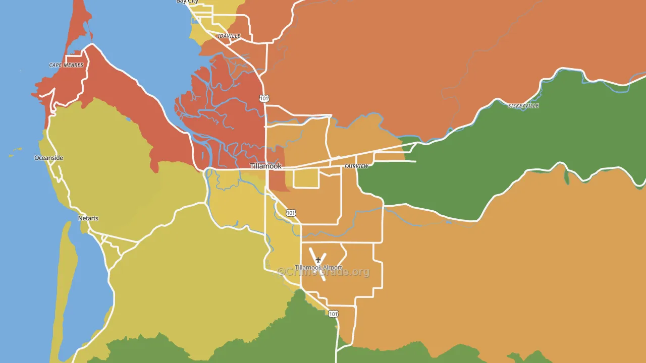 Tillamook, OR Map of Drug-Related Crime Rates