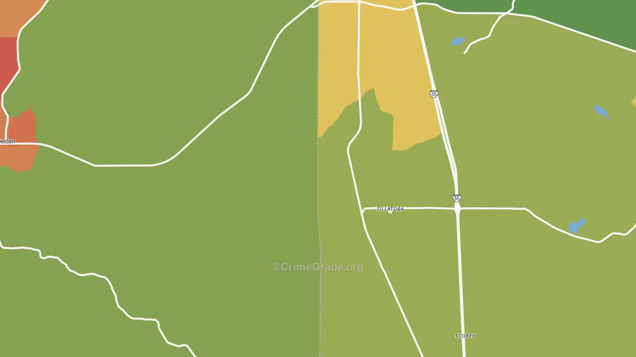 Tillatoba, MS Map of Drug-Related Crime Rates