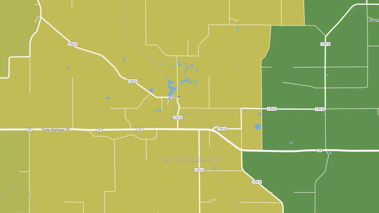 Tilleda, WI Map of Drug-Related Crime Rates