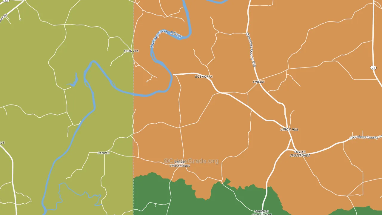 Tiller Crossroads, AL Map of Drug-Related Crime Rates