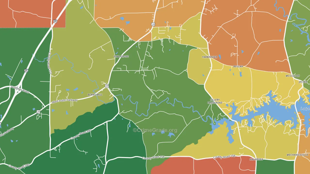 Tillery Crossroads, AL Map of Drug-Related Crime Rates