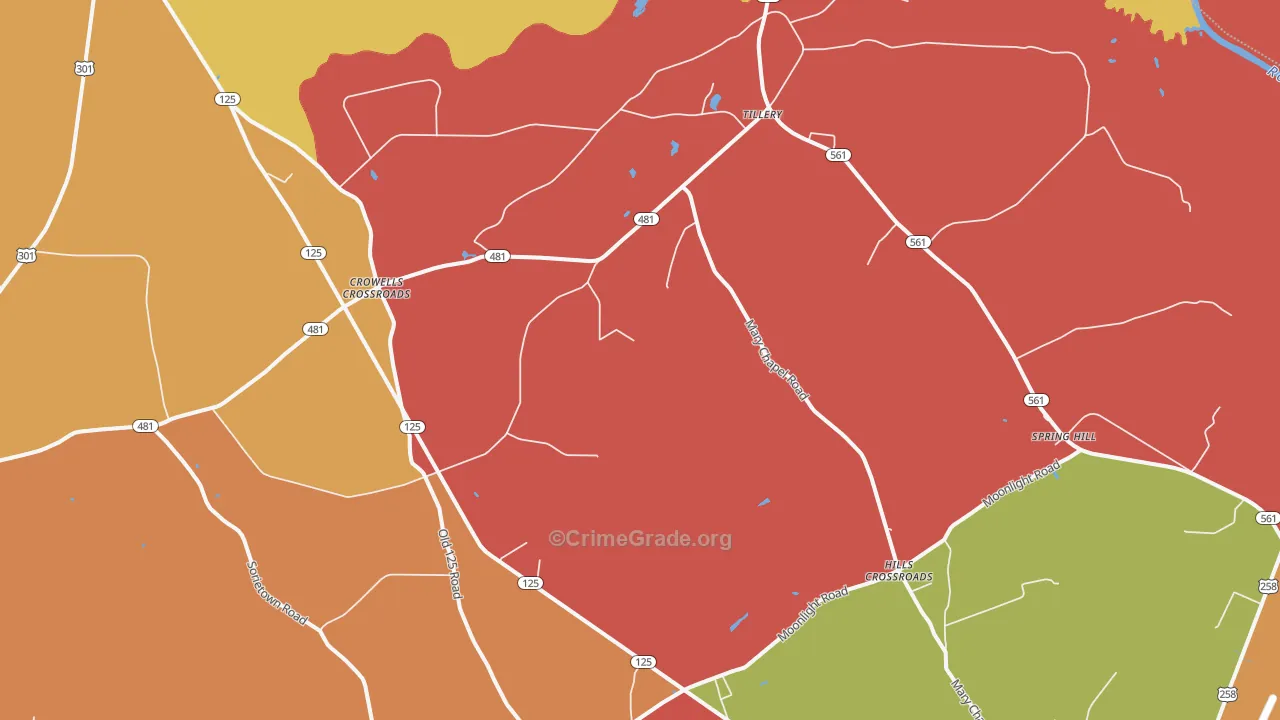 Tillery, NC Map of Drug-Related Crime Rates