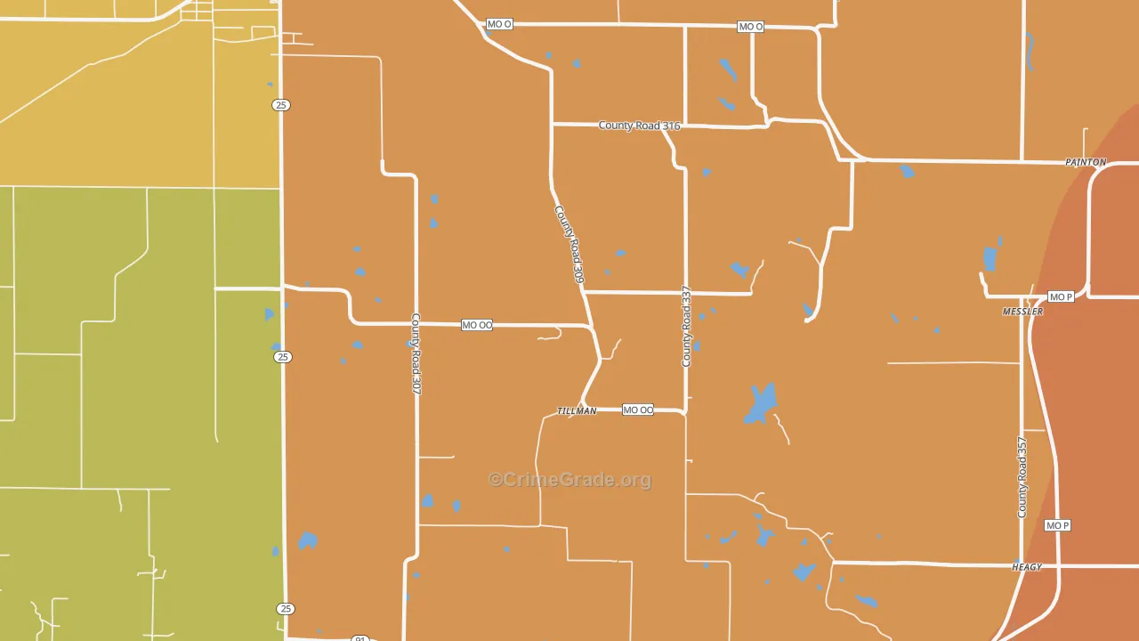 Tillman, MO Map of Drug-Related Crime Rates