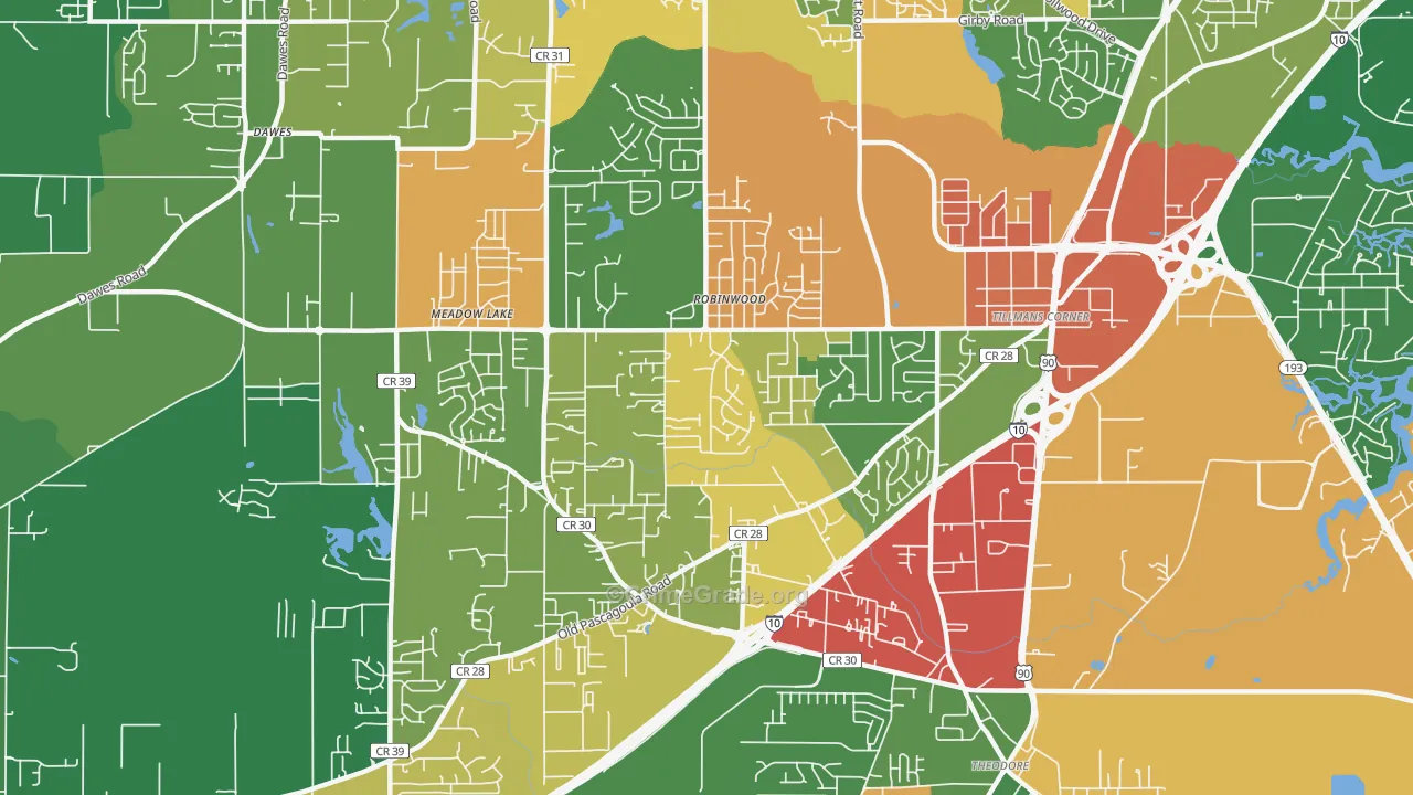 Tillmans Corner, AL Map of Drug-Related Crime Rates