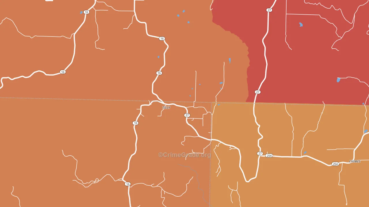 Tilly, AR Map of Drug-Related Crime Rates