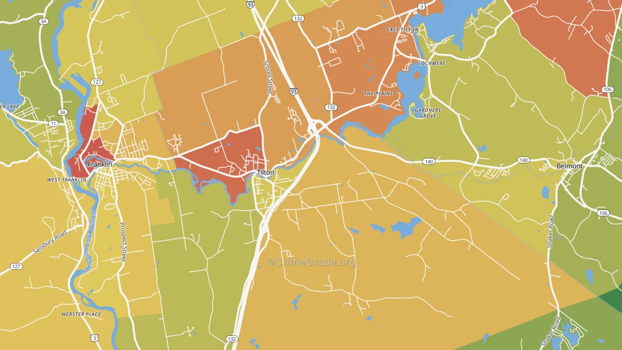 Tilton, NH Map of Drug-Related Crime Rates