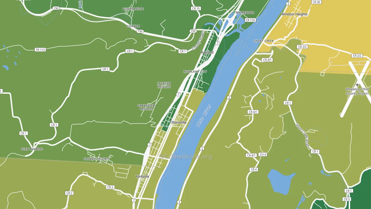 Tiltonsville, OH Map of Drug-Related Crime Rates