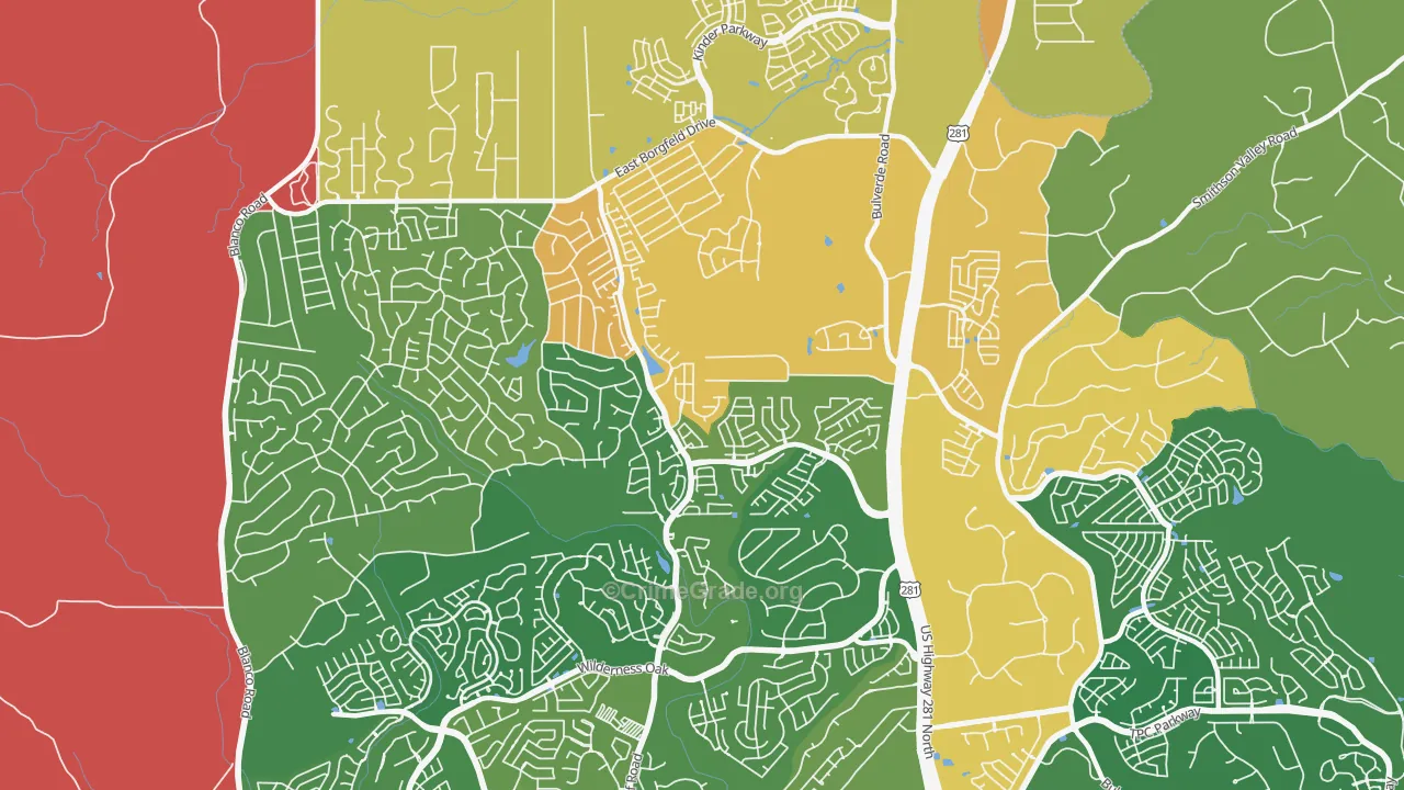 Timberwood Park, TX Map of Drug-Related Crime Rates