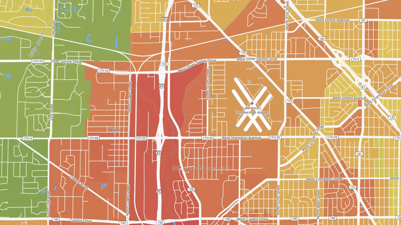 Timmerman West, Milwaukee, WI Map of Drug-Related Crime Rates