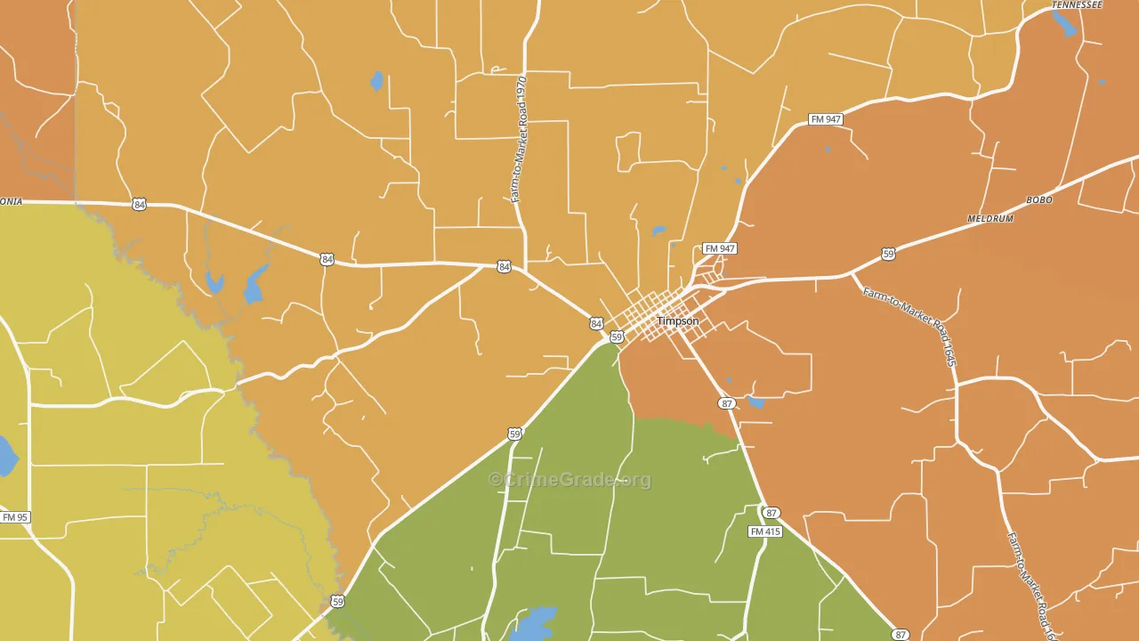 Timpson, TX Map of Drug-Related Crime Rates