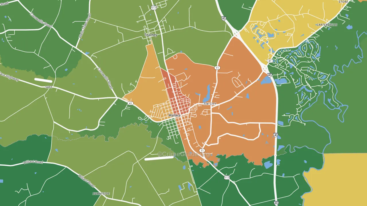 Tin City, NC Map of Drug-Related Crime Rates