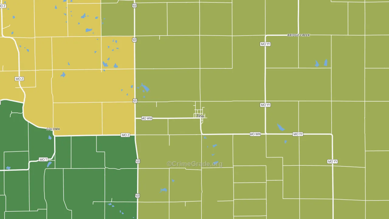 Tina, MO Map of Drug-Related Crime Rates