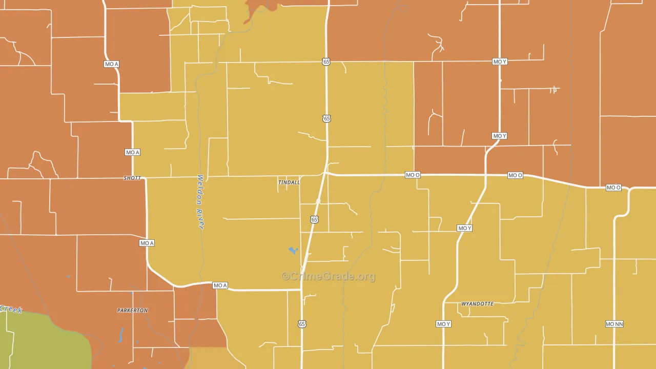 Tindall, MO Map of Drug-Related Crime Rates