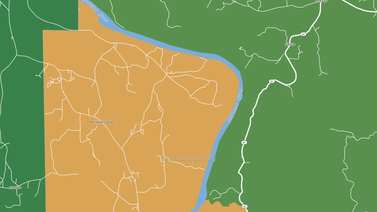 Tinela, AL Map of Drug-Related Crime Rates