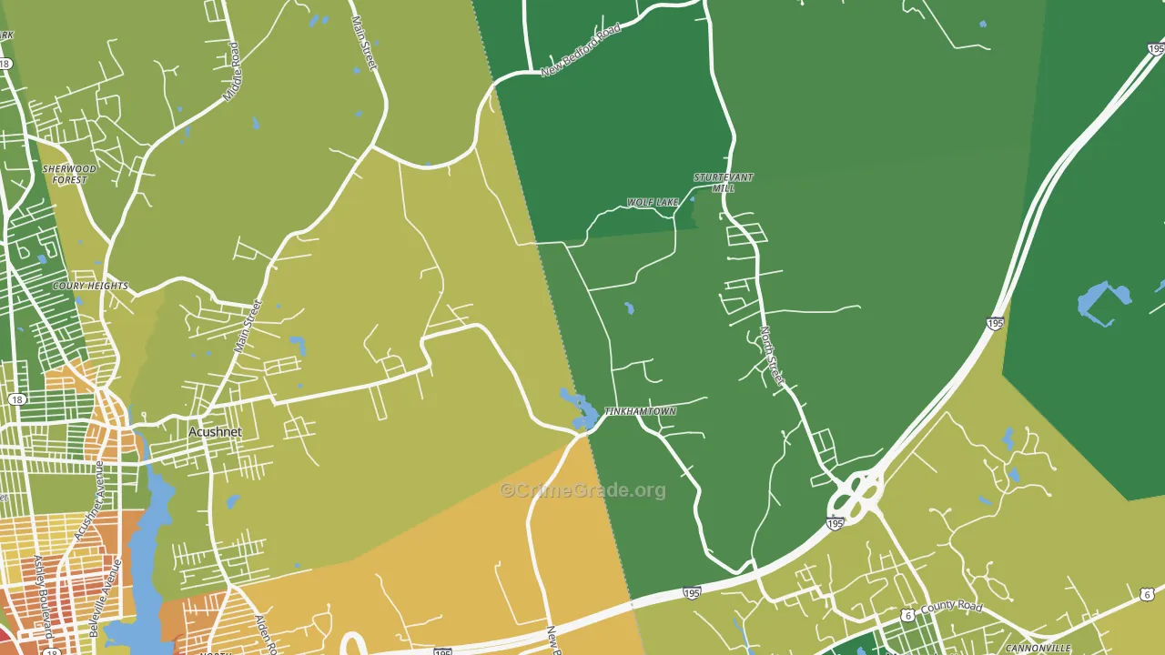 Tinkhamtown, MA Map of Drug-Related Crime Rates