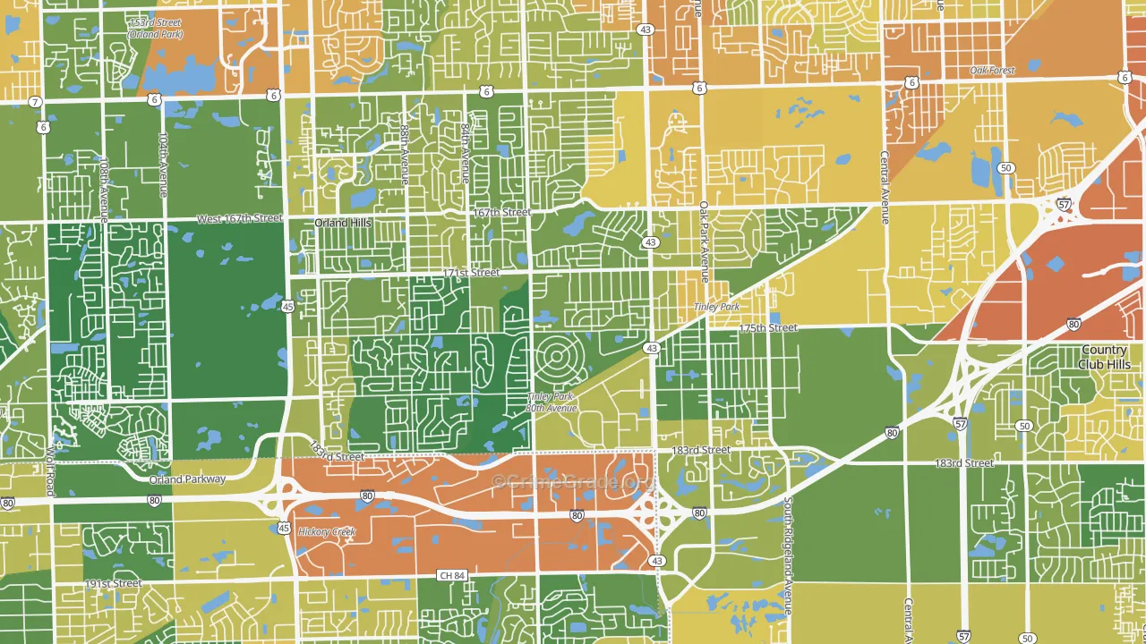 Tinley Park, IL Map of Drug-Related Crime Rates
