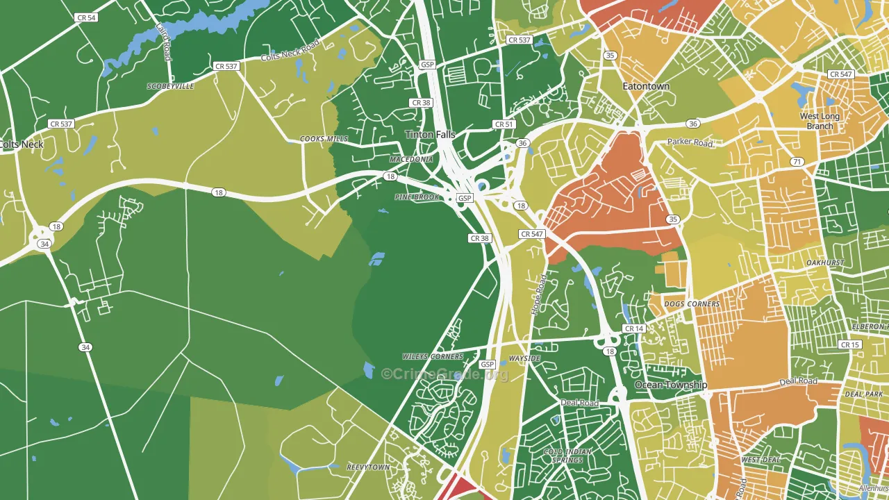 Tinton Falls, NJ Map of Drug-Related Crime Rates