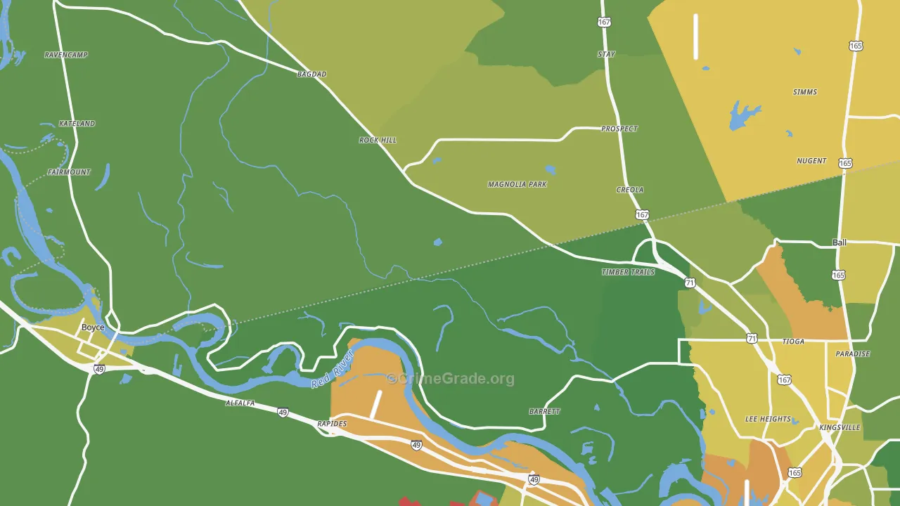 Tioga, LA Map of Drug-Related Crime Rates