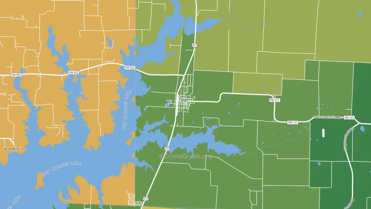 Tioga, TX Map of Drug-Related Crime Rates
